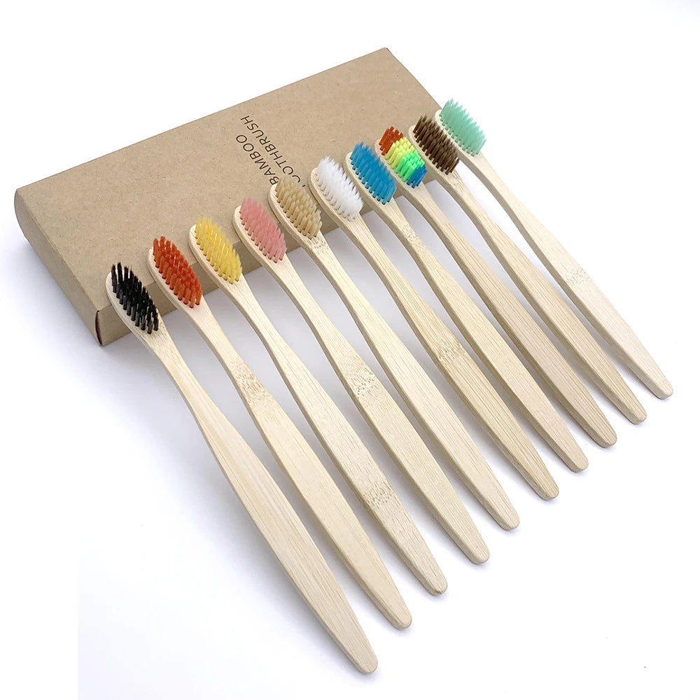 12PCS mixed color bamboo toothbrush Eco Friendly wooden Tooth Brush Soft bristle Tip Charcoal adults oral care toothbrush