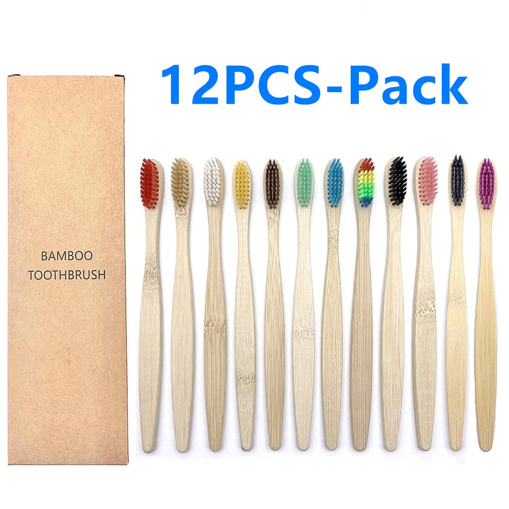 12PCS mixed color bamboo toothbrush Eco Friendly wooden Tooth Brush Soft bristle Tip Charcoal adults oral care toothbrush