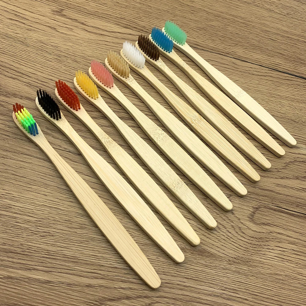 12PCS mixed color bamboo toothbrush Eco Friendly wooden Tooth Brush Soft bristle Tip Charcoal adults oral care toothbrush