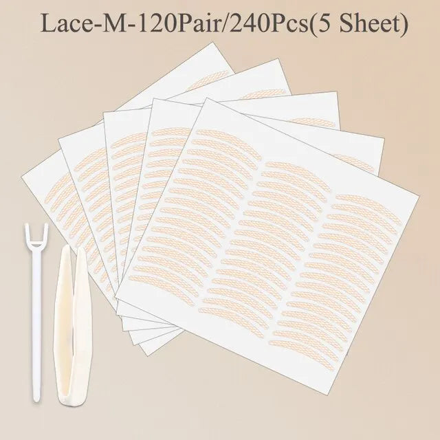 240Pcs Double Fold Eyelid Tape Sticker Lace Nature Clear Beige Stripe Self-adhesive Natural Eye Makeup Make Up With Tool New