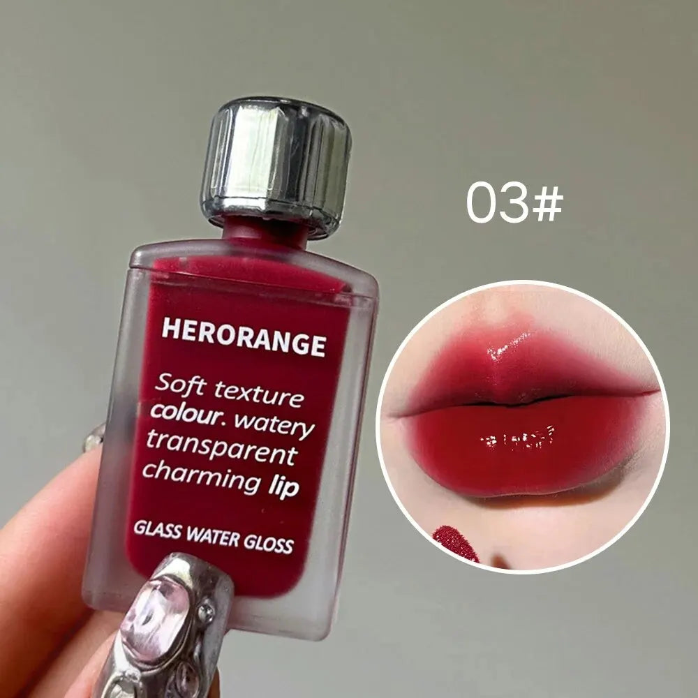 Lightly Glass Water Gloss Herorange Lip Glaze Mirror Moisturizing Plump Lips Not Easy To Stick To The Cup Long-Lasting Makeup