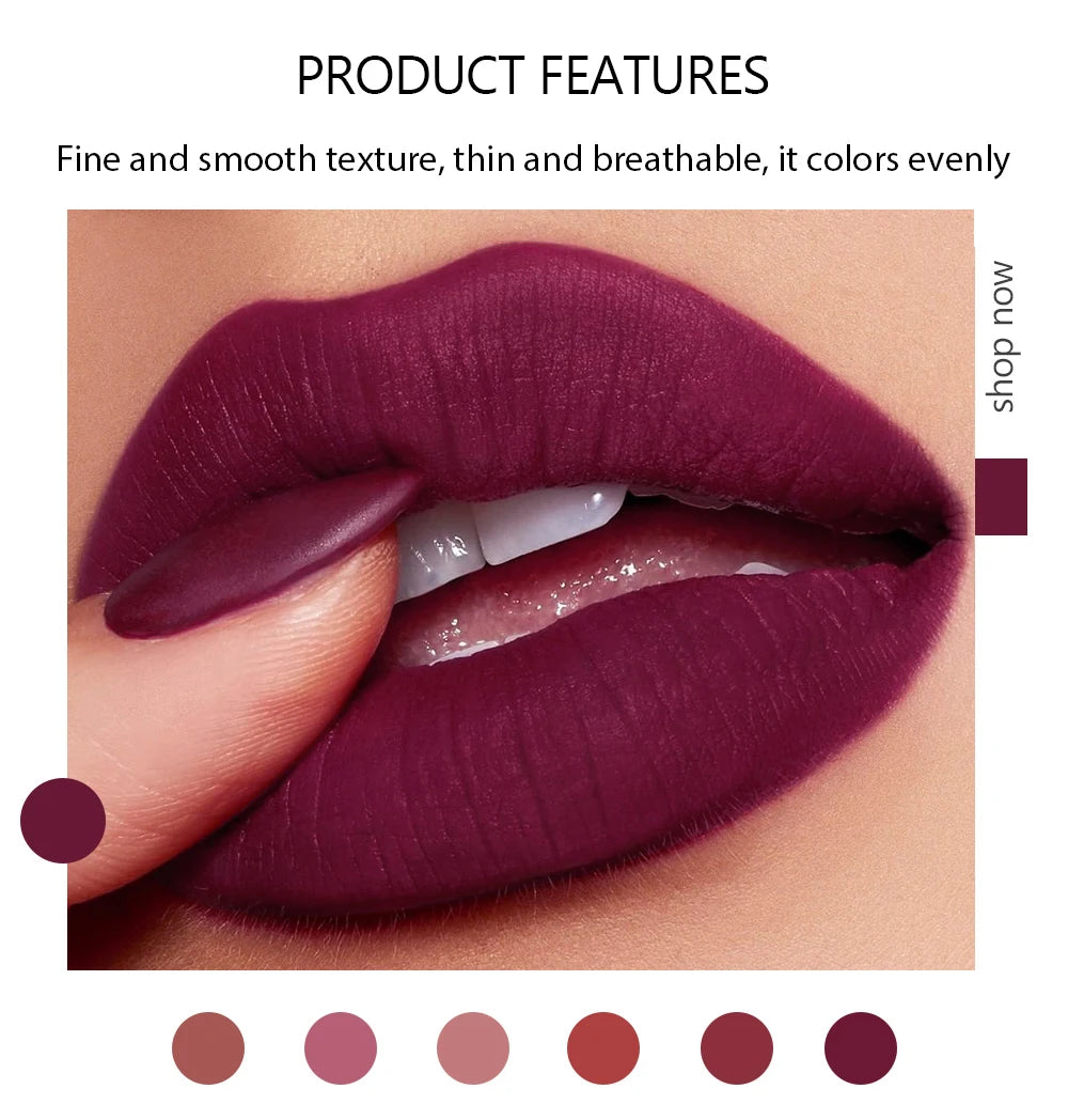 HANDAIYAN 6 Shades Matte Matte Lipstick Velvet Easy Tinting Long-Wear Makeup Lip Makeup