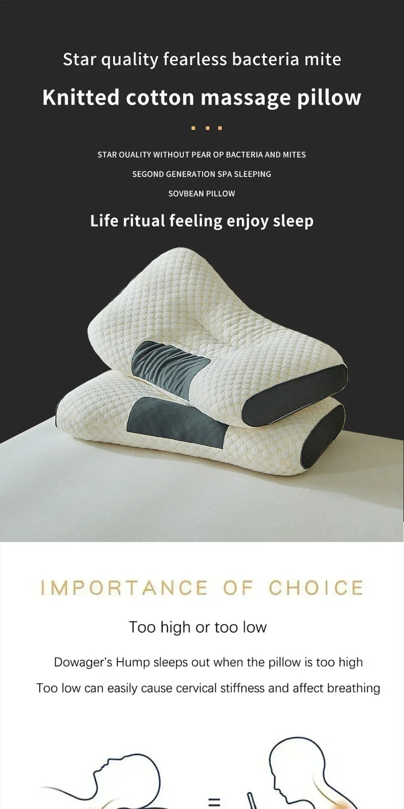 1PC Neck Pillow Help Sleep Protect The Neck Cervical Orthopedic Soybean Fiber Massage Household SPA Pillow For Sleeping Almohada