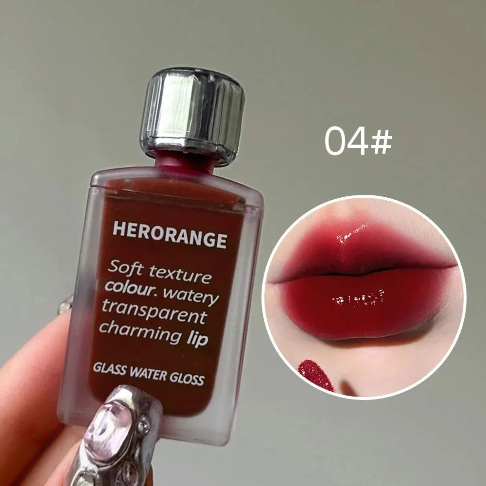 Lightly Glass Water Gloss Herorange Lip Glaze Mirror Moisturizing Plump Lips Not Easy To Stick To The Cup Long-Lasting Makeup