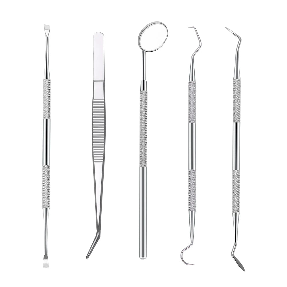 AG Stainless Steel Dental Tool Set: Mouth Mirror, Tweezers, Elbow Probe, and Teeth Cleaning & Whitening Instruments for Professional Dentistry