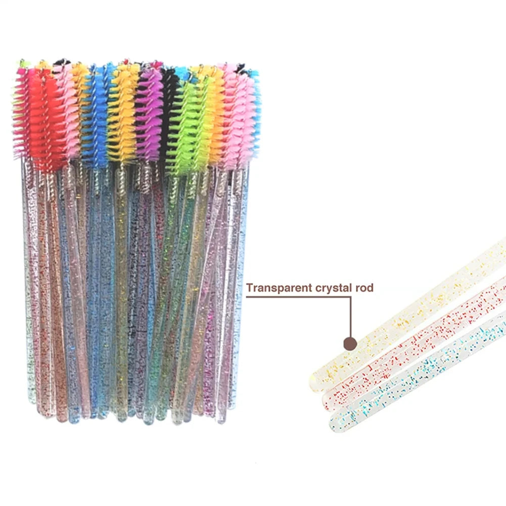 50Pcs Makeup Brushes Disposable Crystal Eyebrow Brush Diamond Handle Mascara Wand Applicator Eye Lashes Eyelash Extension Tools