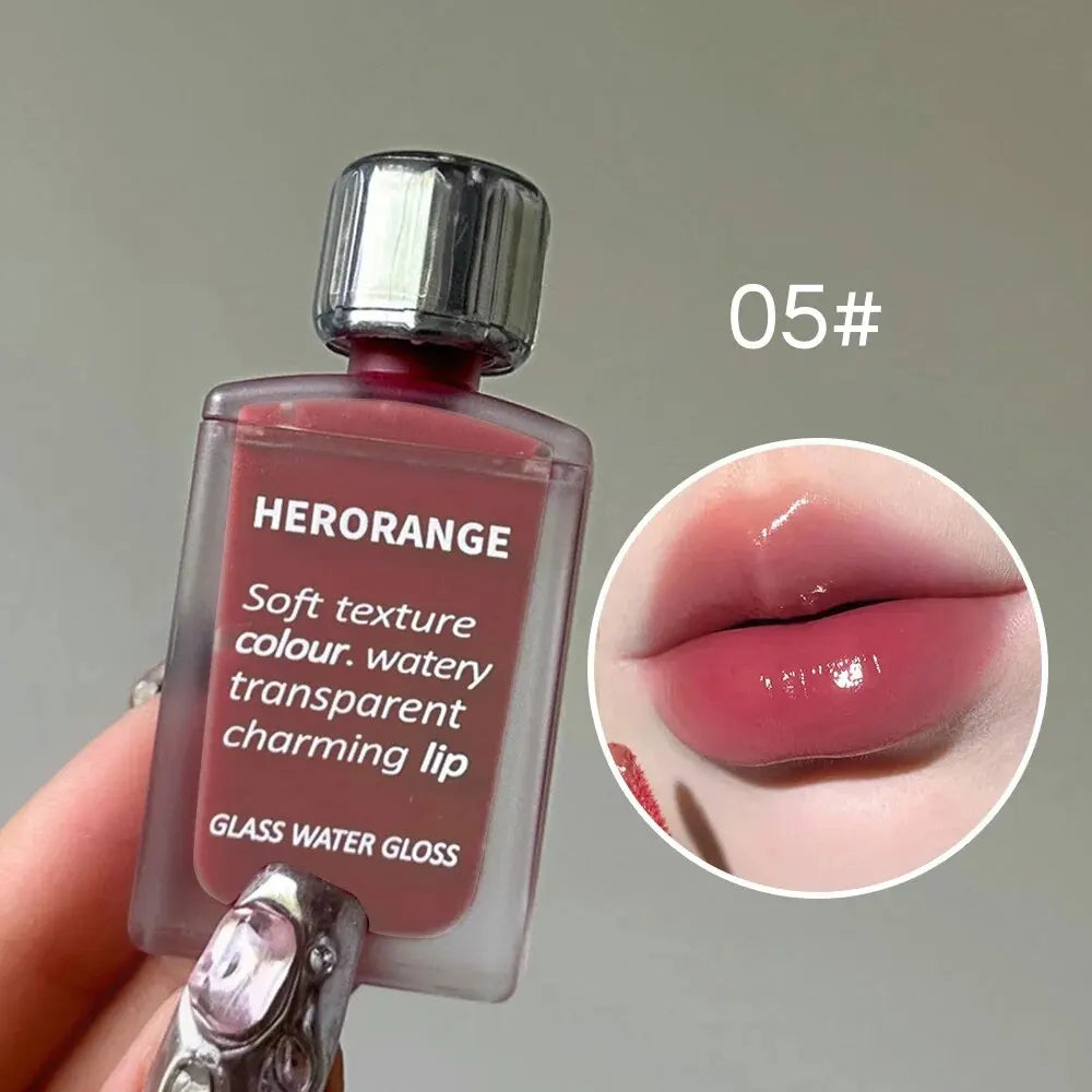 Lightly Glass Water Gloss Herorange Lip Glaze Mirror Moisturizing Plump Lips Not Easy To Stick To The Cup Long-Lasting Makeup