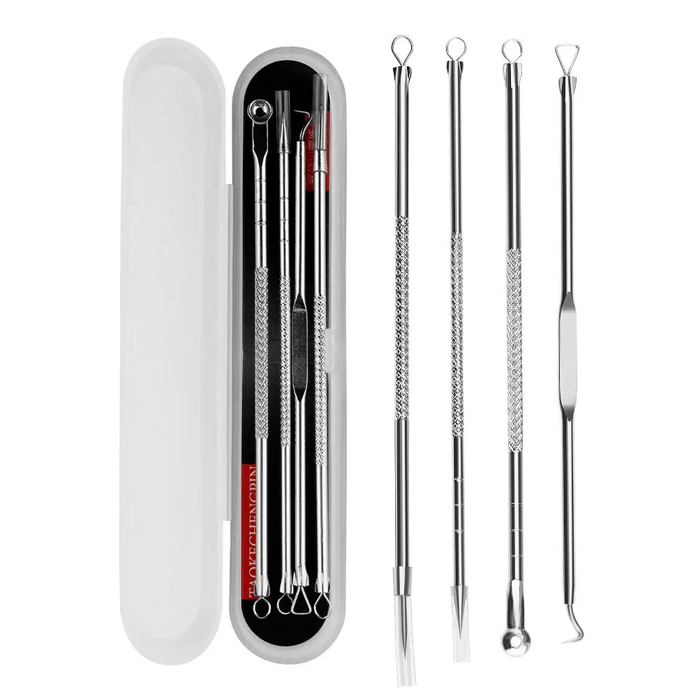 4Pcs Blackhead Acne Remover Set Beauty Skin Care Pore Cleaner Acne Needle Pimple Stainless Steel Pimple Needles Removal Tools