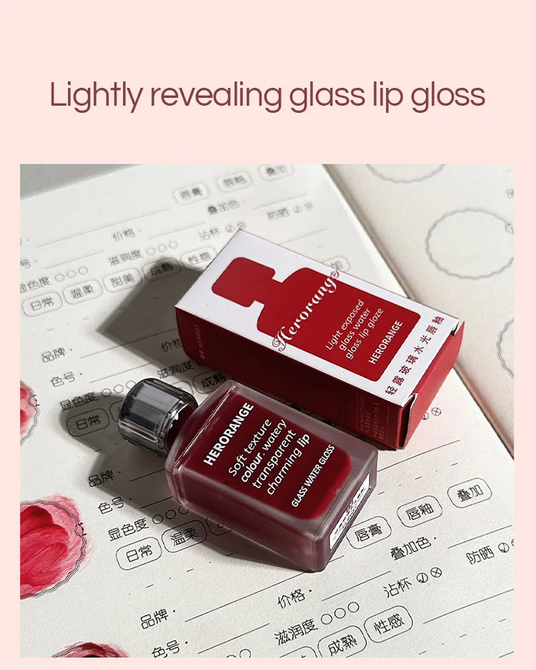 Lightly Glass Water Gloss Herorange Lip Glaze Mirror Moisturizing Plump Lips Not Easy To Stick To The Cup Long-Lasting Makeup