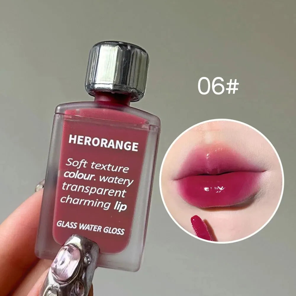 Lightly Glass Water Gloss Herorange Lip Glaze Mirror Moisturizing Plump Lips Not Easy To Stick To The Cup Long-Lasting Makeup