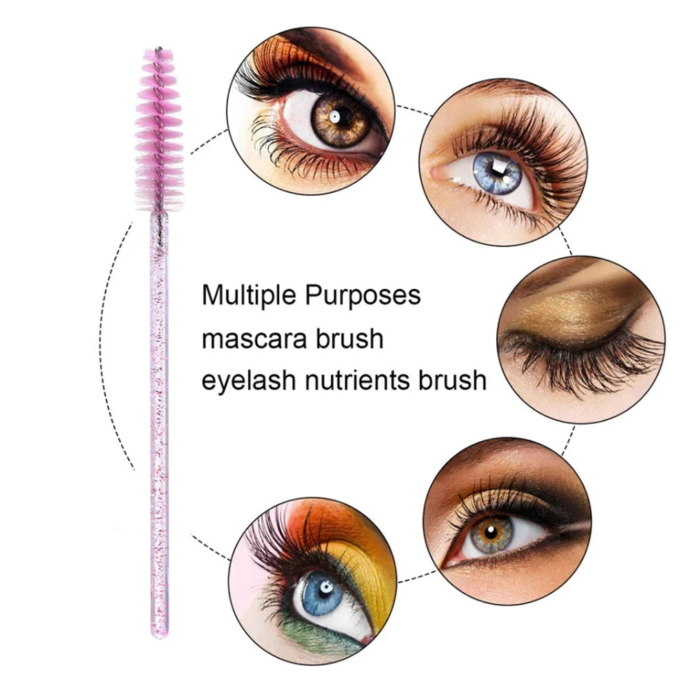 50Pcs Makeup Brushes Disposable Crystal Eyebrow Brush Diamond Handle Mascara Wand Applicator Eye Lashes Eyelash Extension Tools