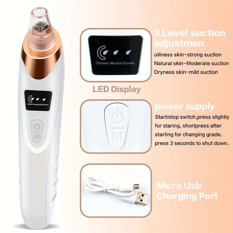 Blackhead Remover Pore Vacuum - 5-Level Suction USB Rechargeable Facial Pore Cleaner Kit for Acne Treatment and Skin Care