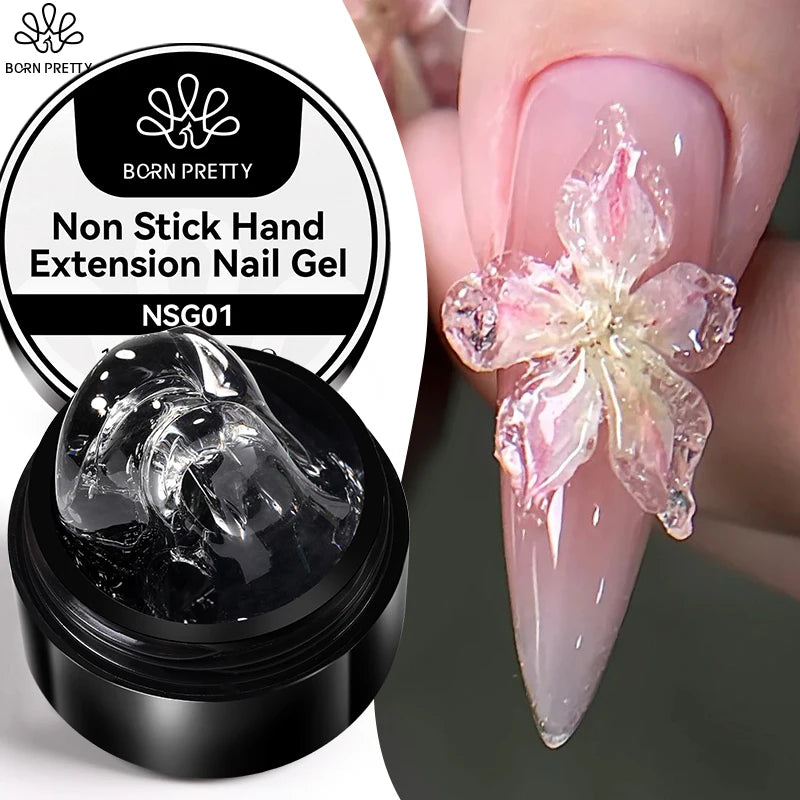 BORN PRETTY 15ml Clear Non-Stick Extension Gel Nail Polish for 3D Nail Art Shaping – Solid Milky Jelly Hard Gel for Artificial Nails