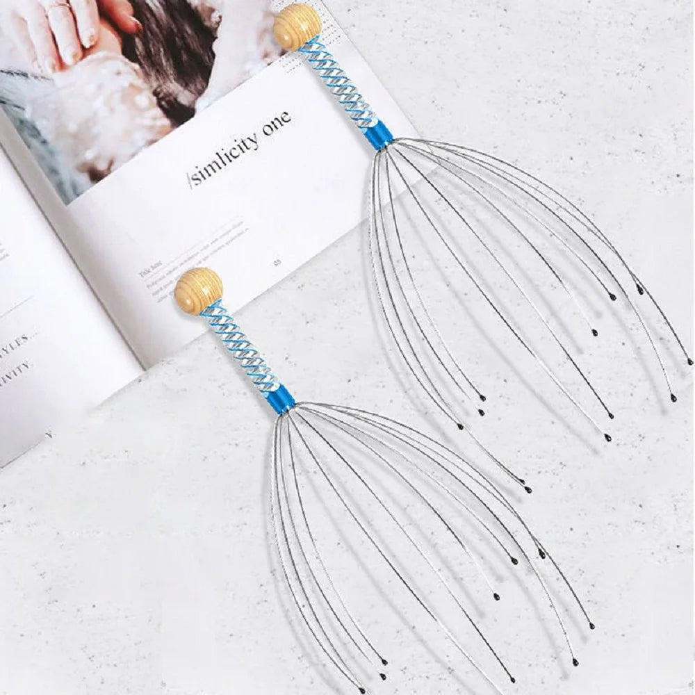 1PC Octopus Head Massager Stainless Steel Engraved Head Relaxer Brain Massage Claw Scalp Scratcher Itch Reliever Random Color