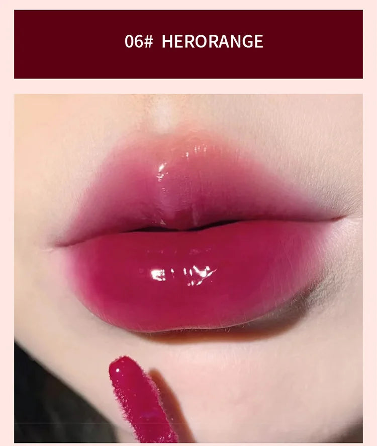 Lightly Glass Water Gloss Herorange Lip Glaze Mirror Moisturizing Plump Lips Not Easy To Stick To The Cup Long-Lasting Makeup