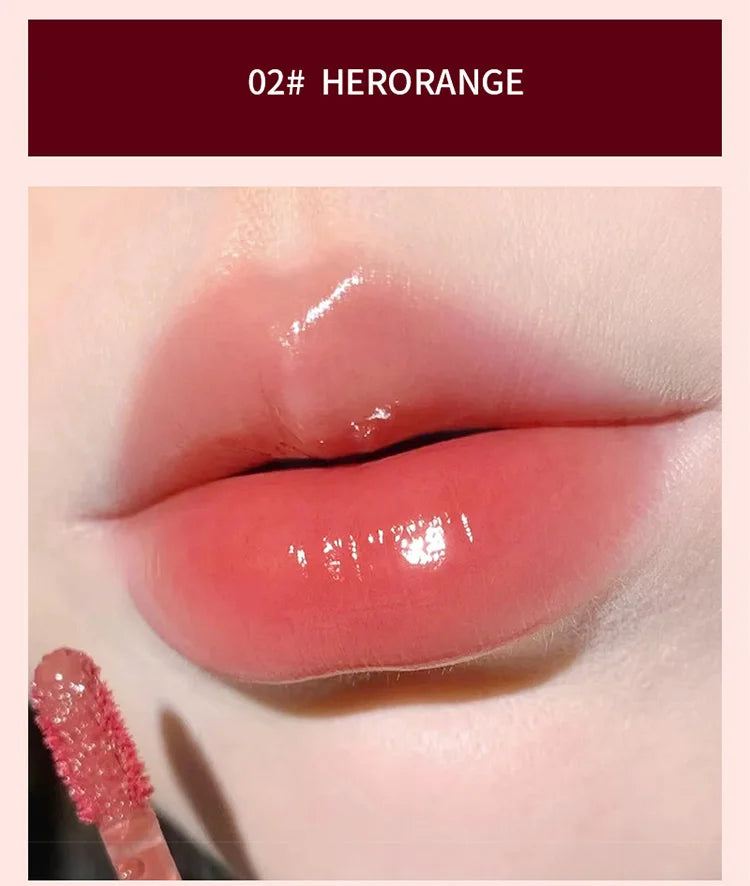 Lightly Glass Water Gloss Herorange Lip Glaze Mirror Moisturizing Plump Lips Not Easy To Stick To The Cup Long-Lasting Makeup