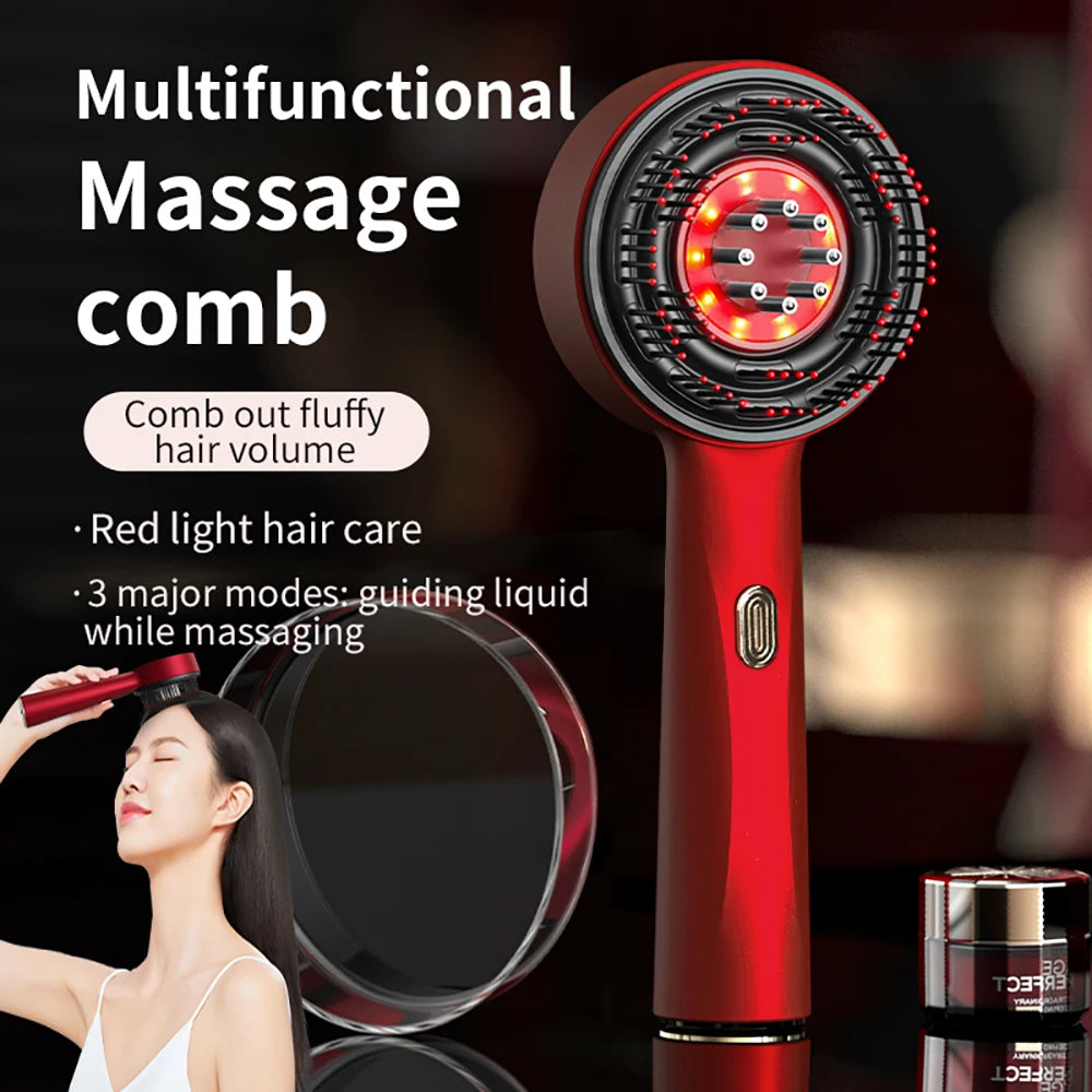 Electric Vibration Massage Comb with Red Light Therapy, Scalp Oil Applicator, Hair Follicle Stimulator, Head Massager for Hair Growth & Anti-Hair Loss