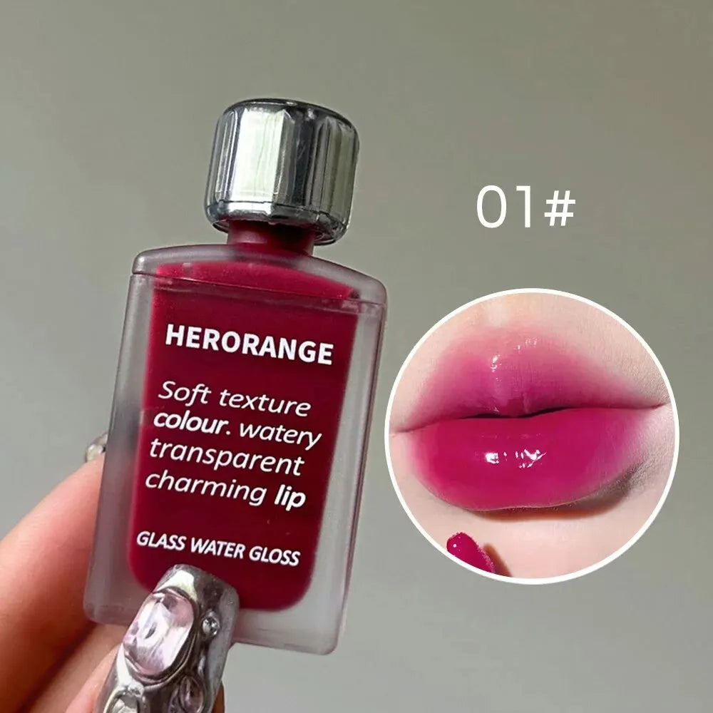 Lightly Glass Water Gloss Herorange Lip Glaze Mirror Moisturizing Plump Lips Not Easy To Stick To The Cup Long-Lasting Makeup