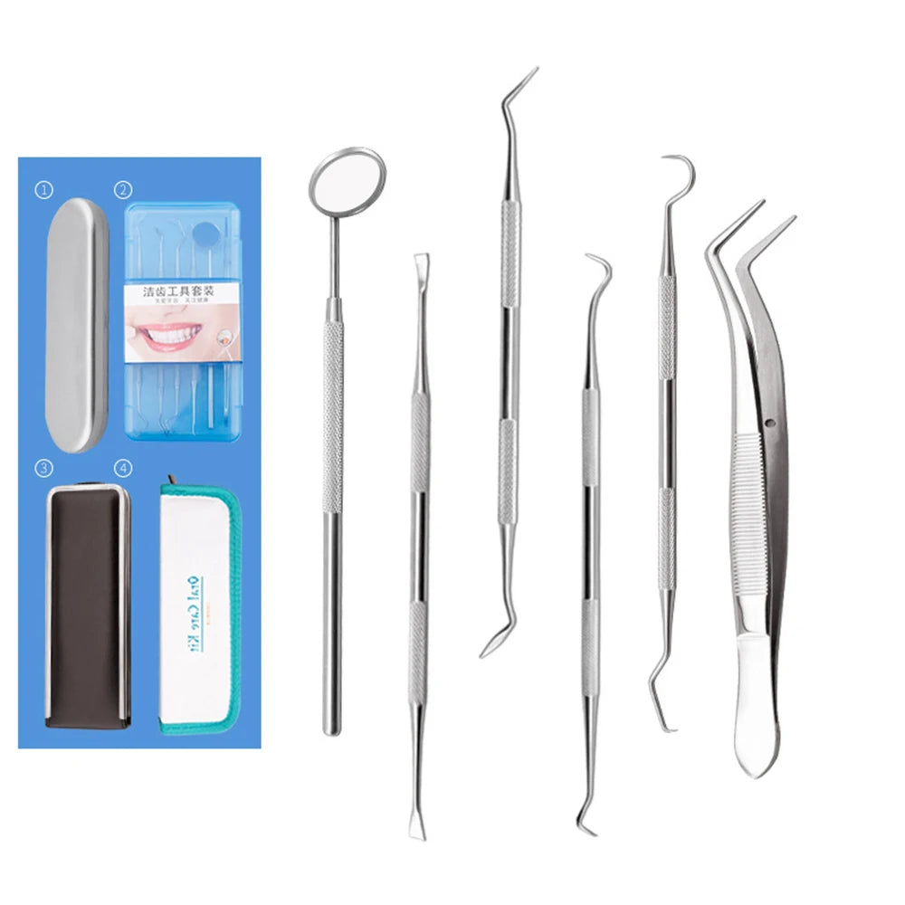 6-Piece Dental Tool Kit with Stainless Steel Mirror, Probe, Tweezer, and Oral Care Instruments - Dentist-Prepared Tool Box