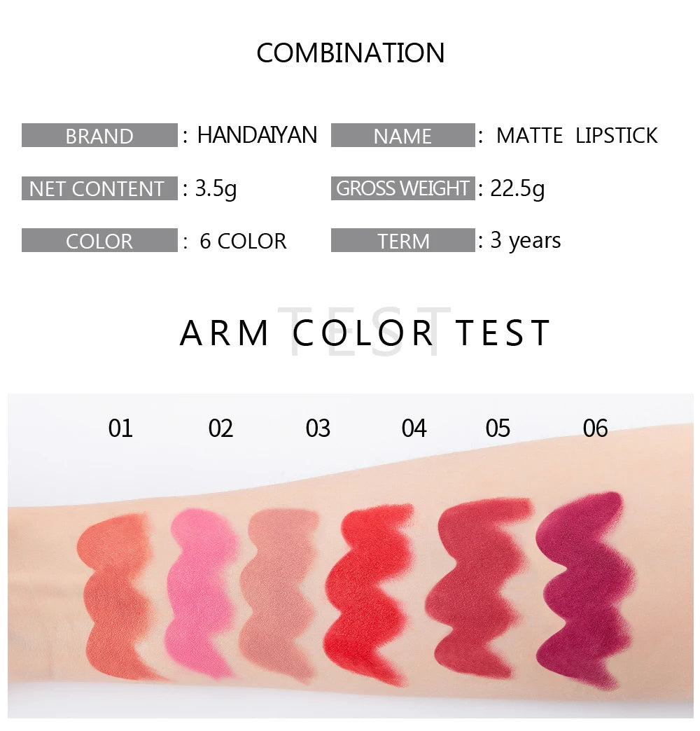 HANDAIYAN High-pigmented Matte Lipstick Velvet Waterproof Long-lasting Makeup Lips Cosmetics