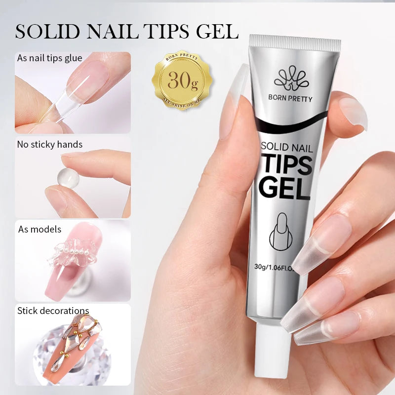 BORN PRETTY 15ml Clear Non-Stick Extension Gel Nail Polish for 3D Nail Art Shaping – Solid Milky Jelly Hard Gel for Artificial Nails