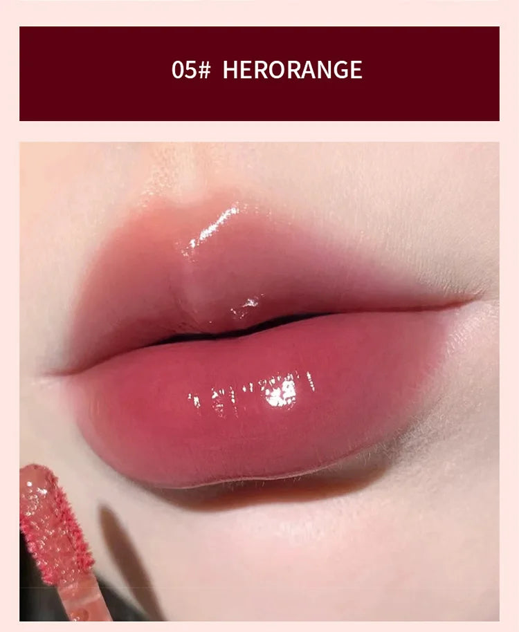 Lightly Glass Water Gloss Herorange Lip Glaze Mirror Moisturizing Plump Lips Not Easy To Stick To The Cup Long-Lasting Makeup