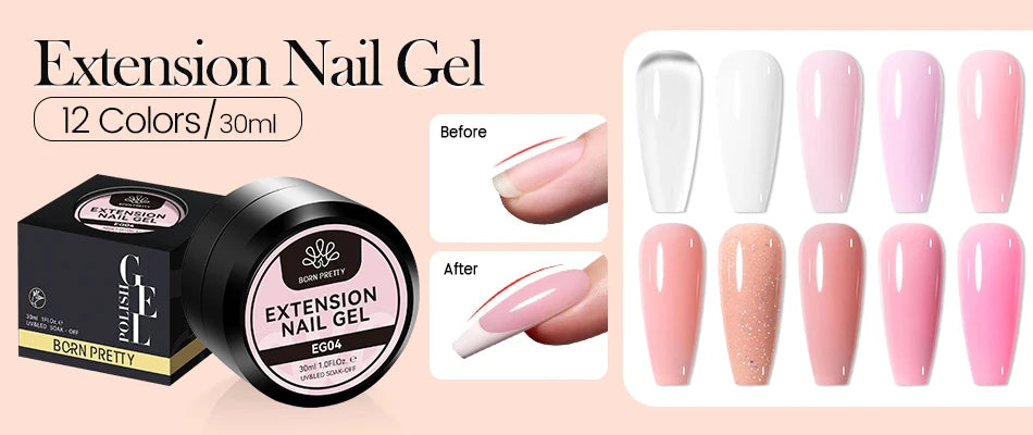 BORN PRETTY 15ml Clear Non-Stick Extension Gel Nail Polish for 3D Nail Art Shaping – Solid Milky Jelly Hard Gel for Artificial Nails