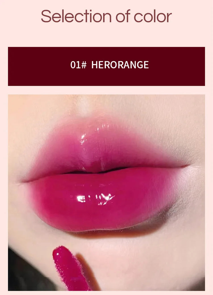 Lightly Glass Water Gloss Herorange Lip Glaze Mirror Moisturizing Plump Lips Not Easy To Stick To The Cup Long-Lasting Makeup