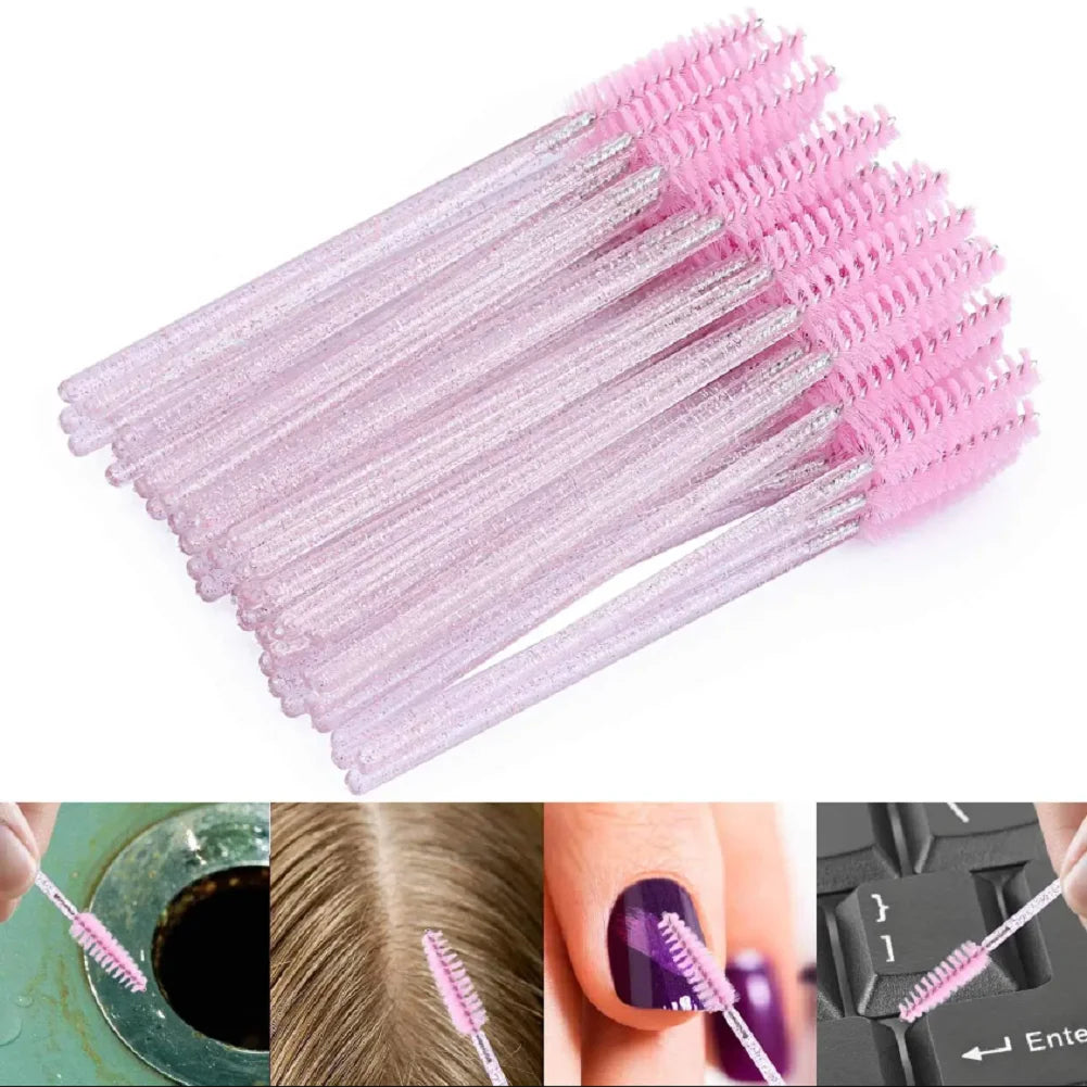 50Pcs Makeup Brushes Disposable Crystal Eyebrow Brush Diamond Handle Mascara Wand Applicator Eye Lashes Eyelash Extension Tools