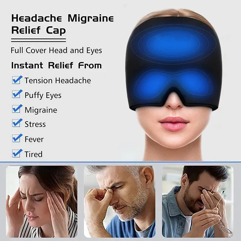 Gel Ice Headache Migraine Relief Hat Cold Compress Therapy Cap Ice Head Wrap Pack Eye Mask For Pressure Relieve Pain Ice Hat