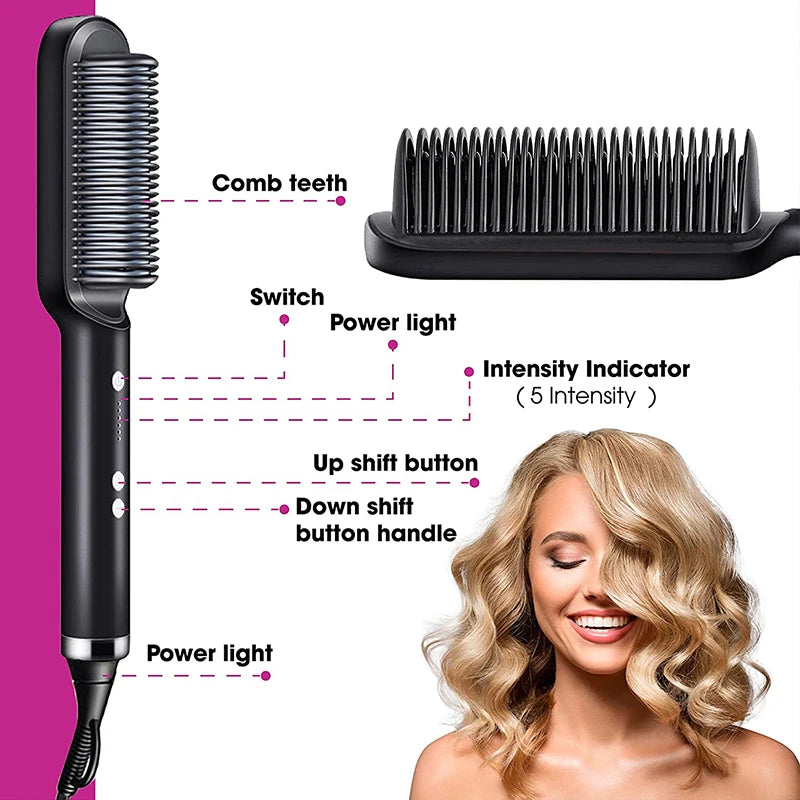 Multifunctional Electric Hot Comb Hair Straightener with Negative Ion Technology – Anti-Scalding Styling Brush