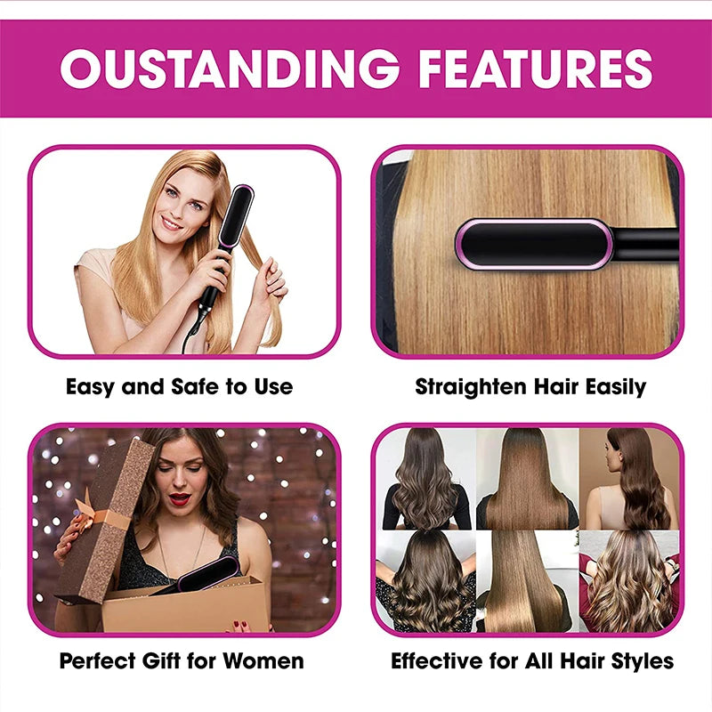 Multifunctional Electric Hot Comb Hair Straightener with Negative Ion Technology – Anti-Scalding Styling Brush