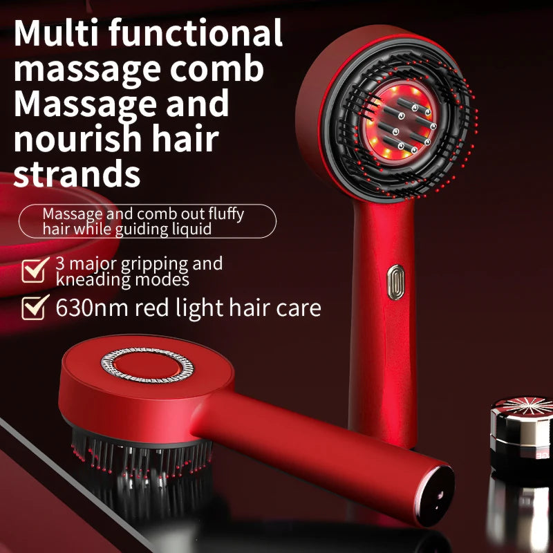 Electric Vibration Massage Comb with Red Light Therapy, Scalp Oil Applicator, Hair Follicle Stimulator, Head Massager for Hair Growth & Anti-Hair Loss