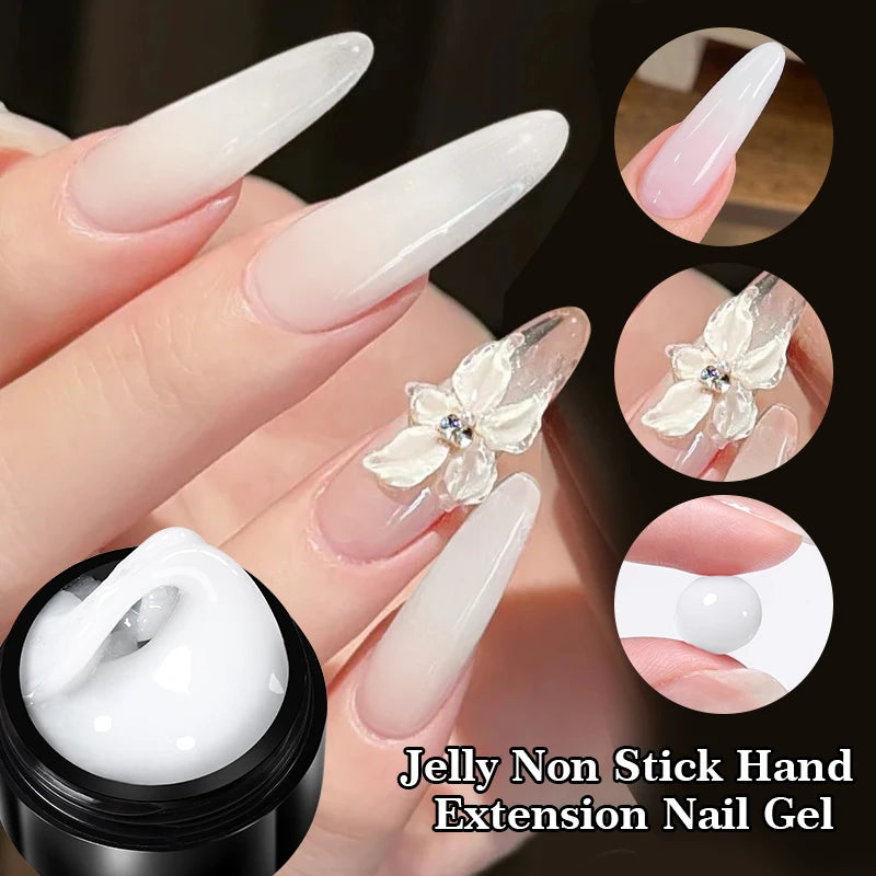 BORN PRETTY 15ml Clear Non-Stick Extension Gel Nail Polish for 3D Nail Art Shaping – Solid Milky Jelly Hard Gel for Artificial Nails