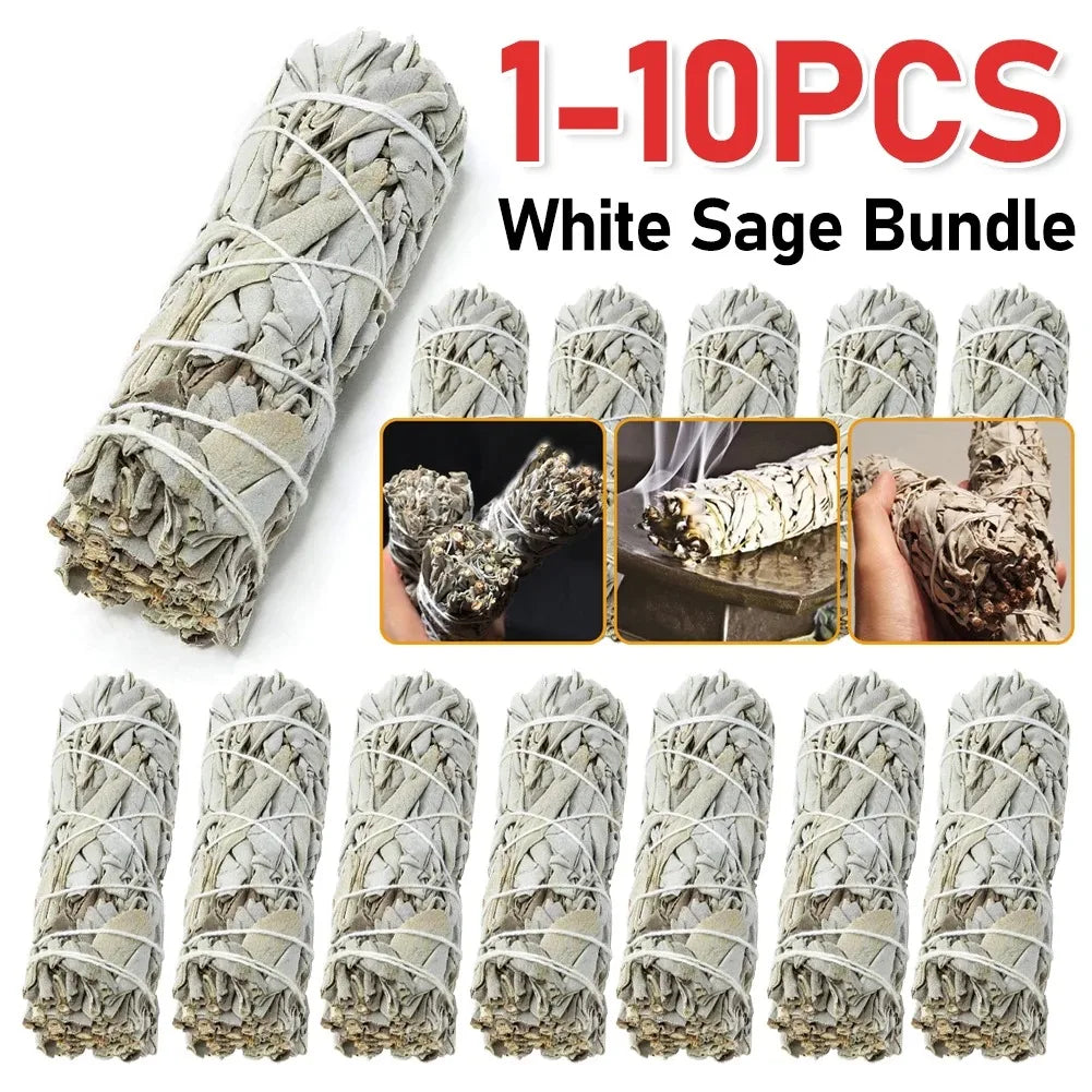 10cm White Sage Bundle California Smudge Stick Wand for Spiritual Incense Sticks Burning Aromatherapy Energy Cleansing Bundles