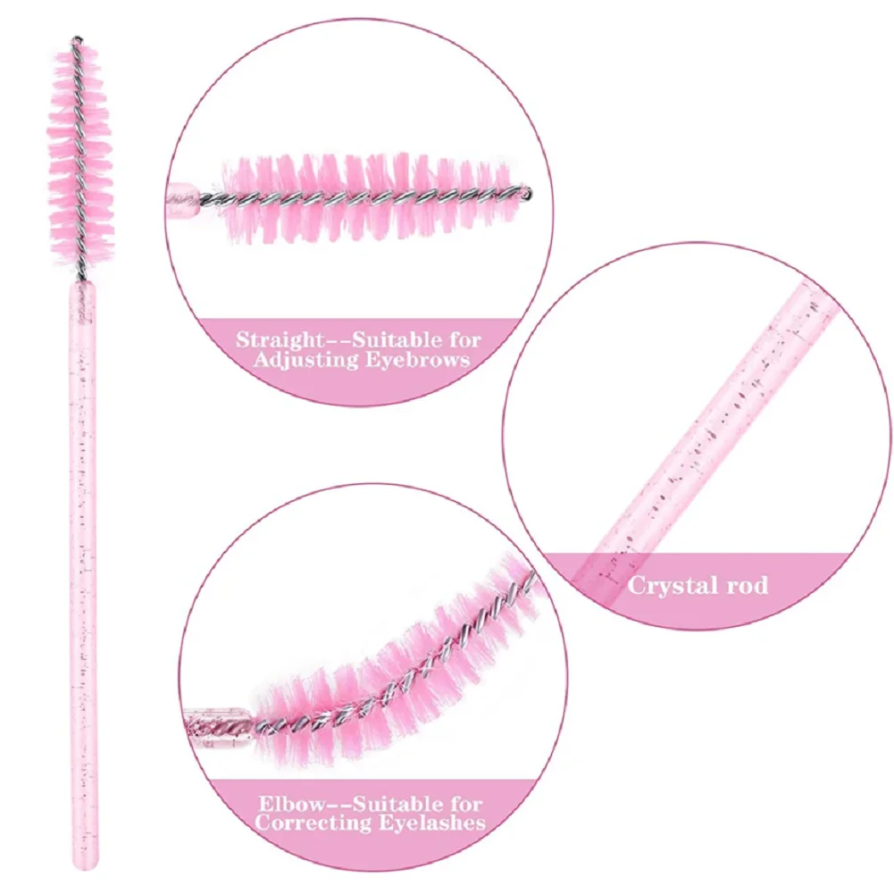 50Pcs Makeup Brushes Disposable Crystal Eyebrow Brush Diamond Handle Mascara Wand Applicator Eye Lashes Eyelash Extension Tools