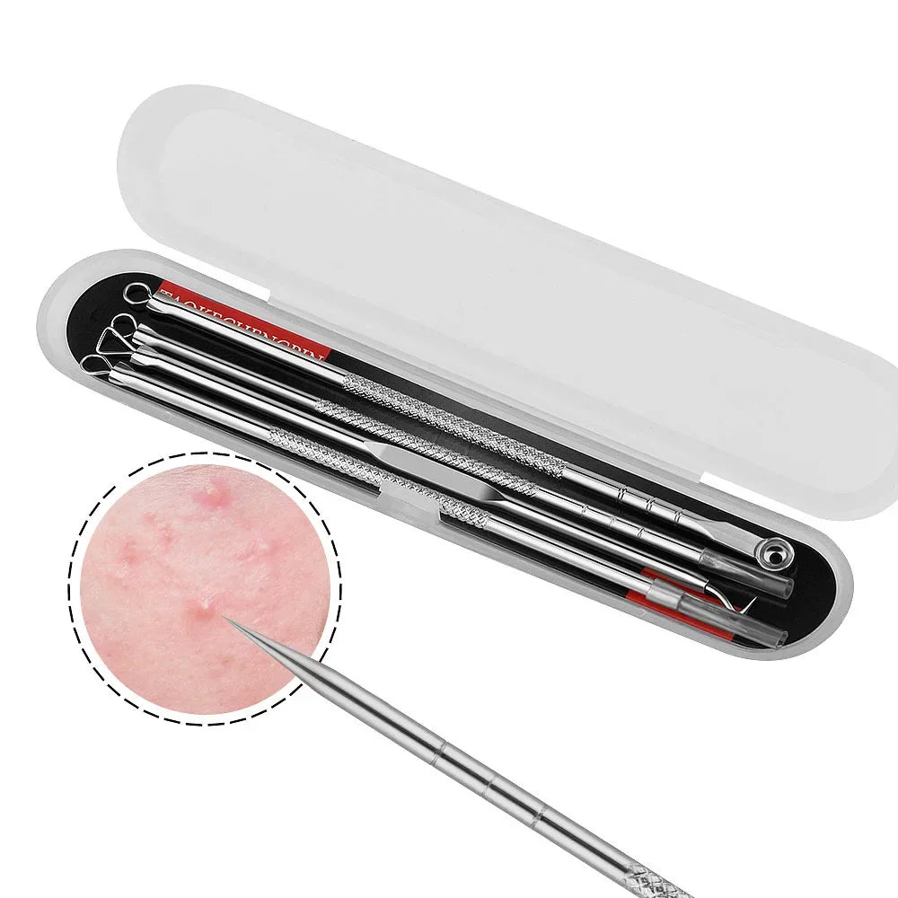 4Pcs Blackhead Acne Remover Set Beauty Skin Care Pore Cleaner Acne Needle Pimple Stainless Steel Pimple Needles Removal Tools